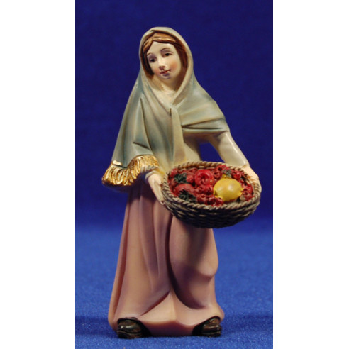 Pastora con cesta frutas 11 cm resina