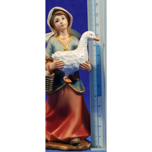 Sheperdess with a goose and a eggs basket 15 cm resin