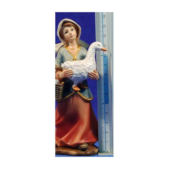 Sheperdess with a goose and a eggs basket 15 cm resin
