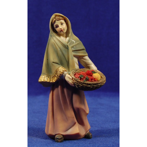 Pastora amb cistella fruita 15 cm resina