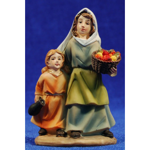 Pastora con bambina e cesto 9 cm resina