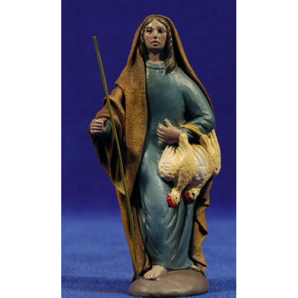 Pastora con gallina 12 cm ropa y barro Figuralia