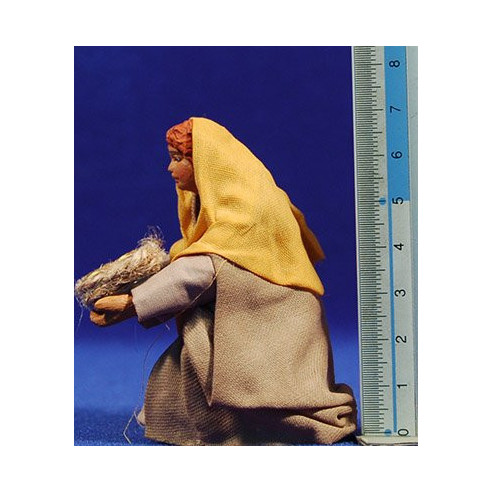 Pastora adorando con cesto fruta 10 cm ropa y barro