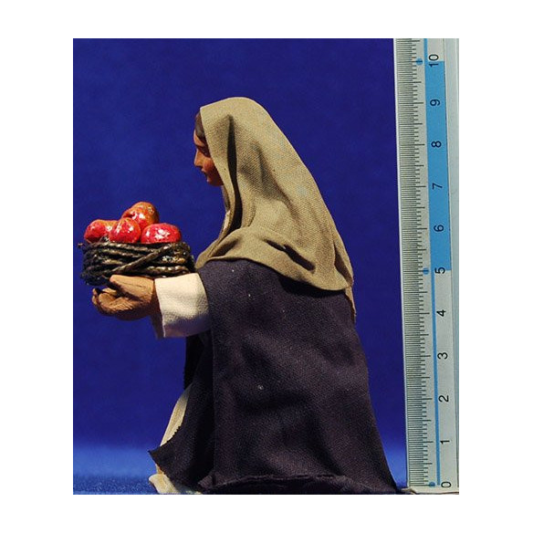 Pastora adorando con cesto fruta 13 cm ropa y barro