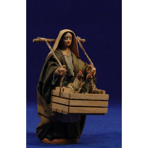 Pastora amb gallines 13 cm roba i fang