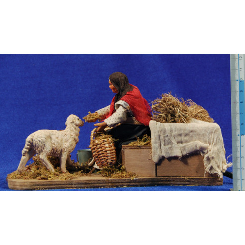 Pastora con cordero movimiento 12 cm barro y ropa