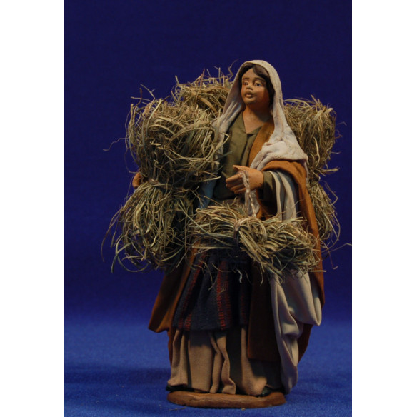 Woman with straw 16 cm clay and clothes