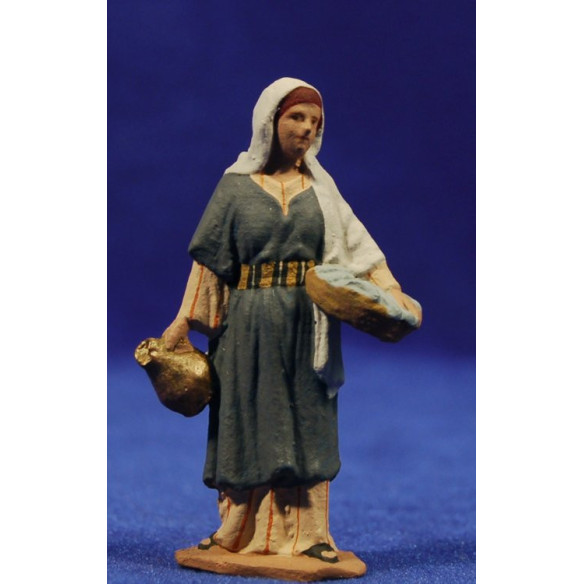 Shepherd woman with jar and basket 7 cm ceramic paste Hermanos Cerrada