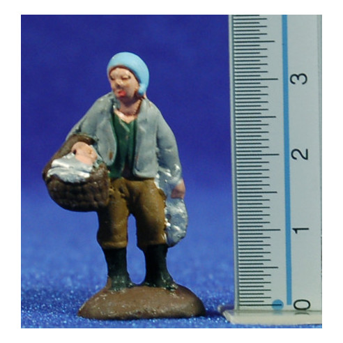 Pescador con peces 3 cm barro pintado