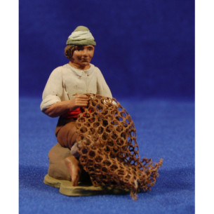 Pescador marinero sentado con red 12 cm barro pintado Delgado