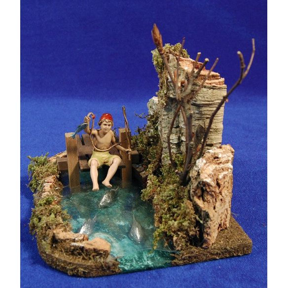 Pescatore con laghetto 10 cm plastica e suggero