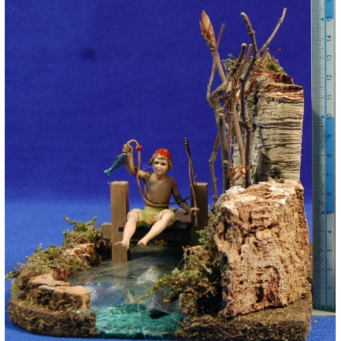 Pescatore con laghetto 10 cm plastica e suggero