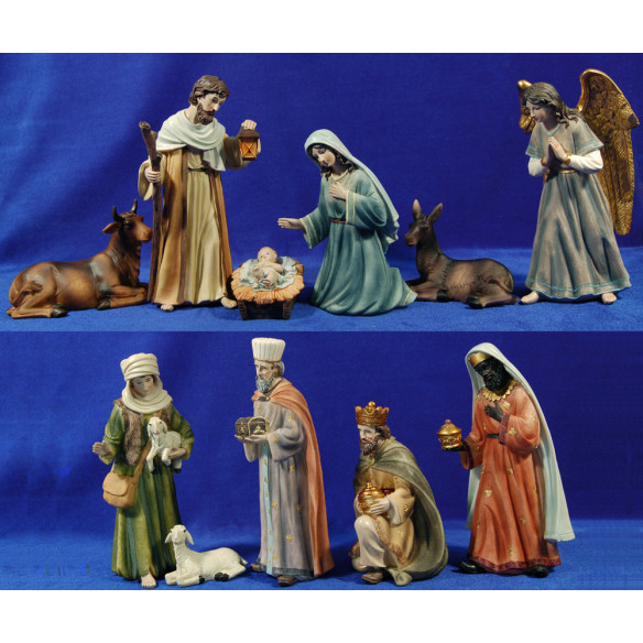Nacimiento con reyes y pastor 24 cm resina