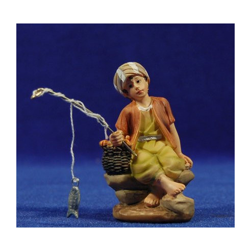 Fisherman with cane 9 cm resin