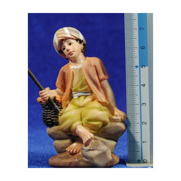 Fisherman with cane 9 cm resin