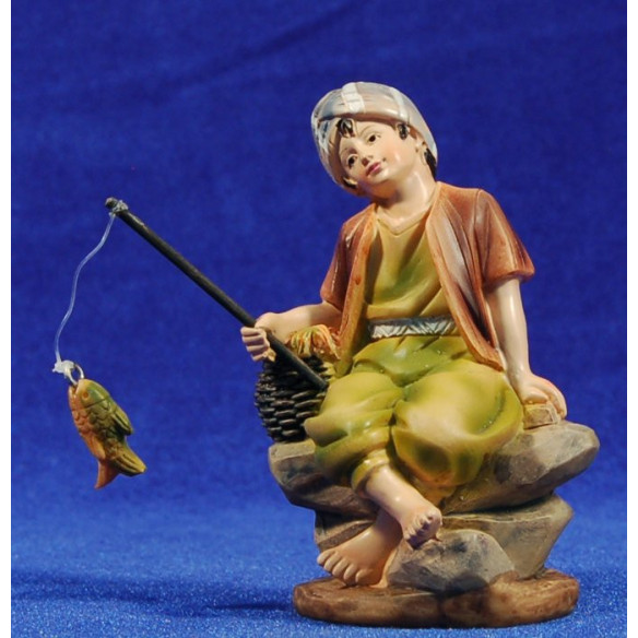 Pescador amb canya assegut 11 cm resina