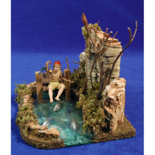 Fisherman with lake 10 cm plastic and corck