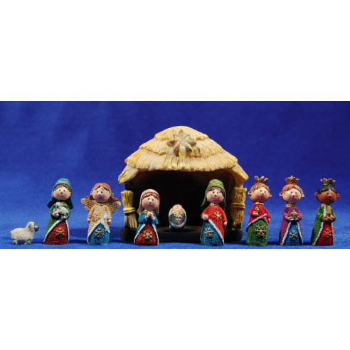 Children's nativity and kings and shepherd 4,5 cm resin