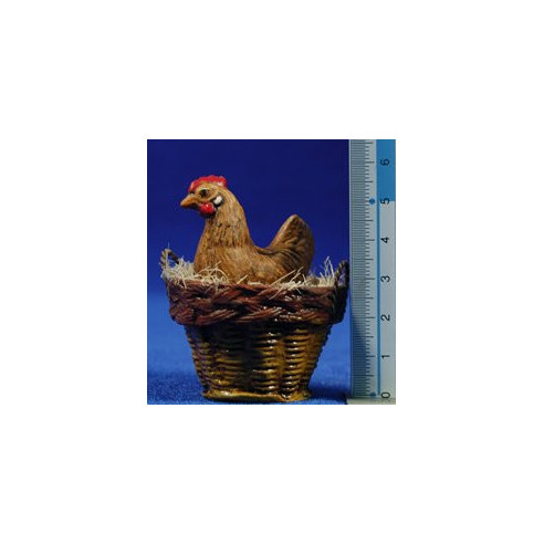 Chicken in a basket 15 cm clay painted