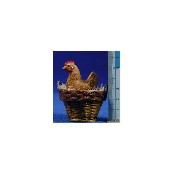 Chicken in a basket 15 cm clay painted