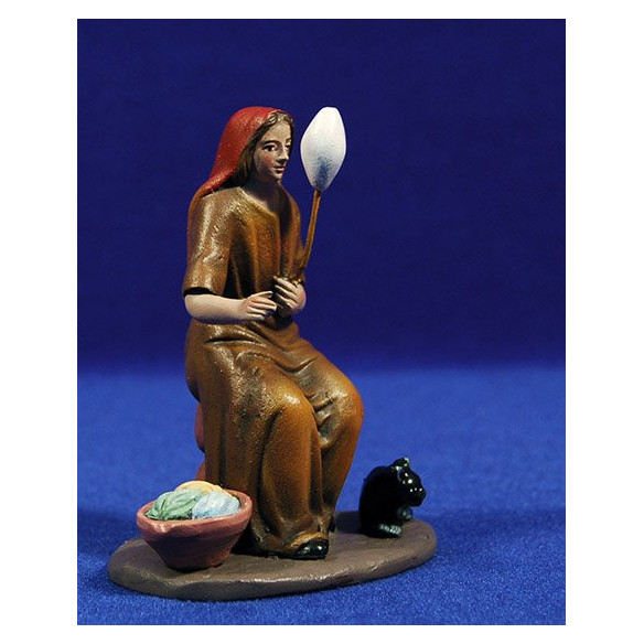 Woman spinning M2 12 cm clay painted Figuralia