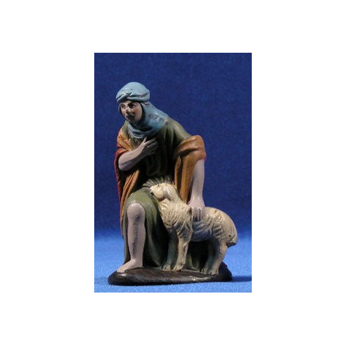 Pastore con agnello adoranre 12 cm terracotta dipinte Figuralia