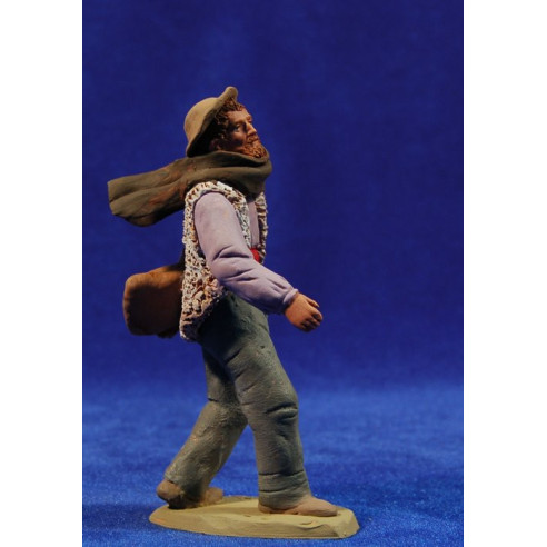 Pastor catalán con bolsa y sombrero  12 cm barro pintado Delgado