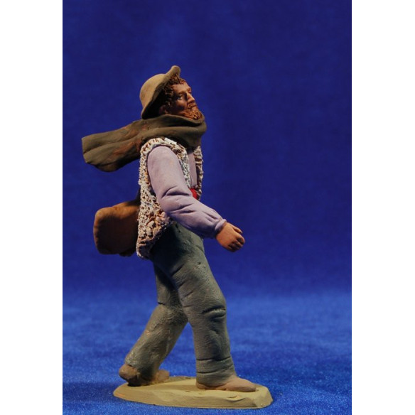 Pastor catalán con bolsa y sombrero  12 cm barro pintado Delgado