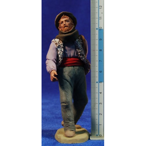 Pastor catalán con bolsa y sombrero  12 cm barro pintado Delgado