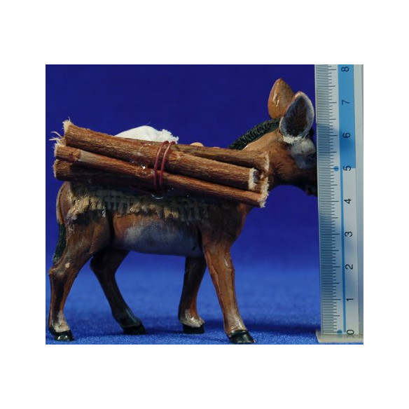 Donkey with wood sac and jar 11 cm clay painted