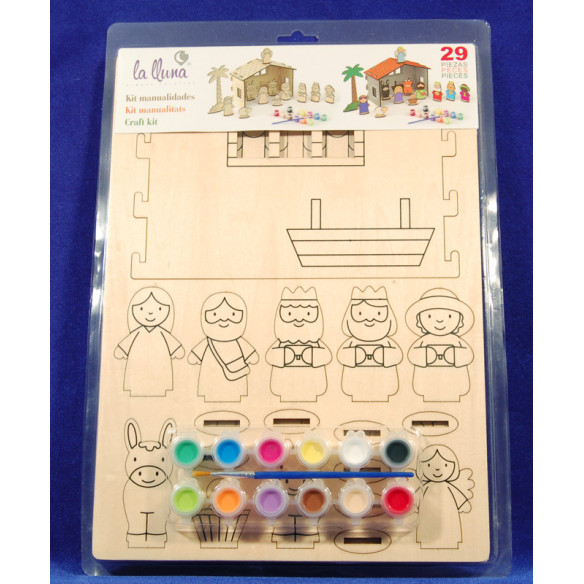 Nacimiento con reyes para pintar y pinturas 7 cm madera La lluna