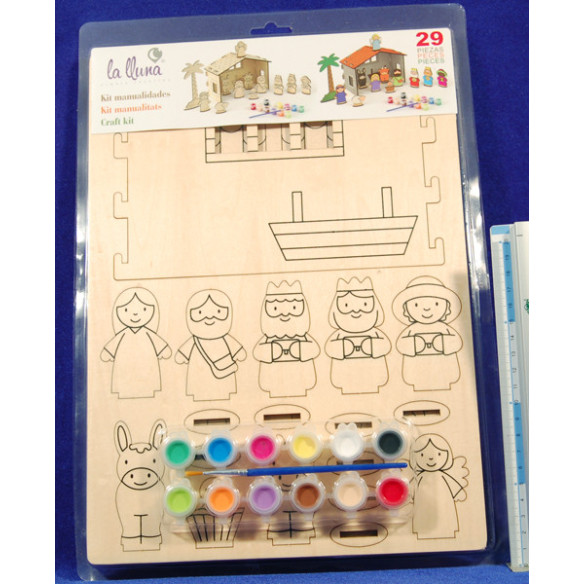 Nacimiento con reyes para pintar y pinturas 7 cm madera La lluna
