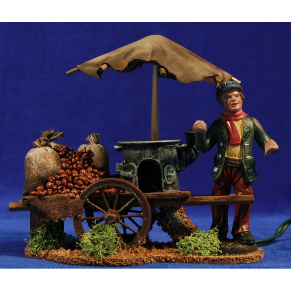 Man with castagna e cart 10 cm clay painted