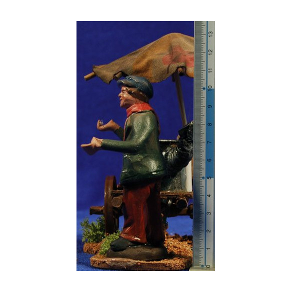 Man with castagna e cart 10 cm clay painted