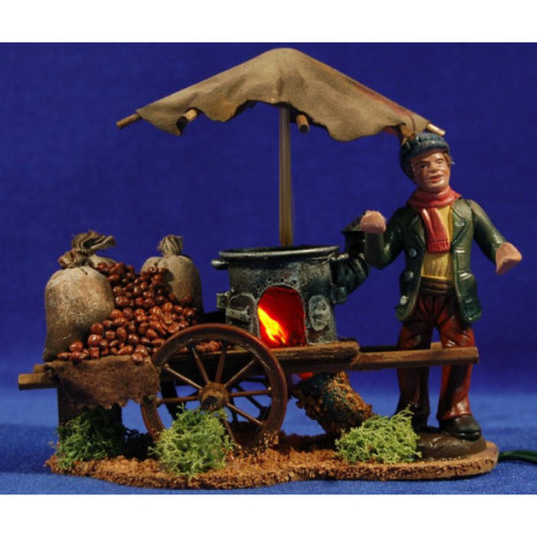 Man with castagna e cart 10 cm clay painted