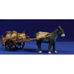 Carro paja con asno 13 cm madera y barro pintado