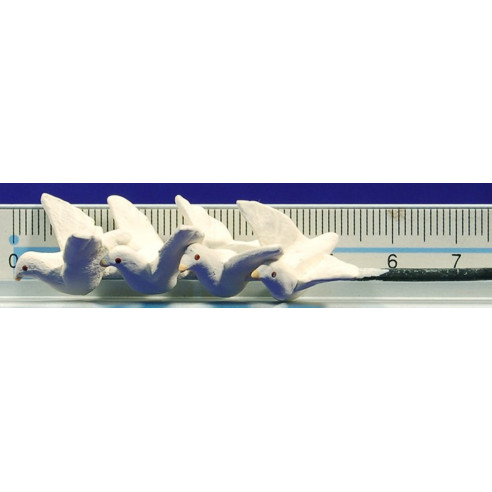 Bandada cuatro palomas blancas vuelan 9 cm barro pintado AB
