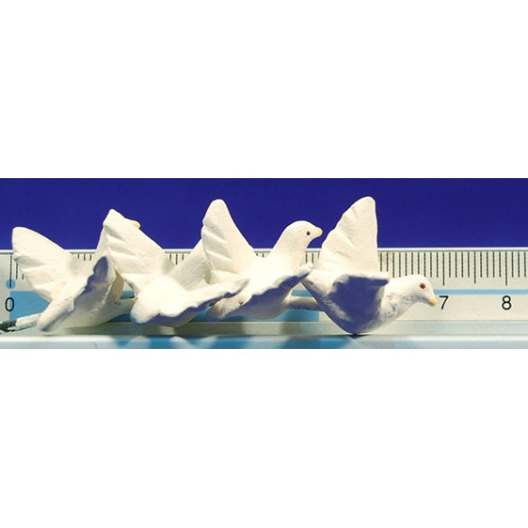 Conjunt quatre coloms blancs volen 12 cm fang pintat AB