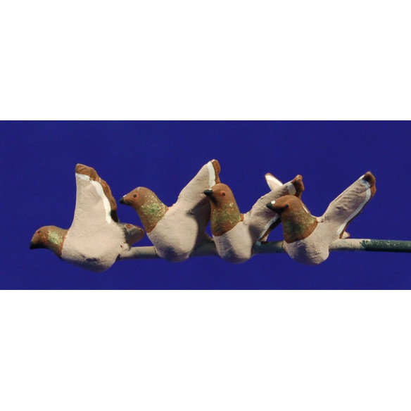 Gruppo cuattro colombe marroni vuolano 9 cm terracotta dipinte AB