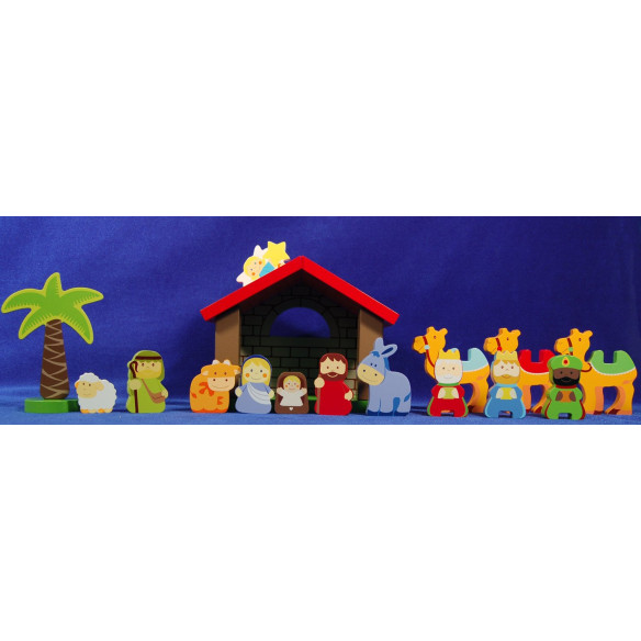 Nacimiento con reyes y camellos nazaret  6-10 cm madera La lluna