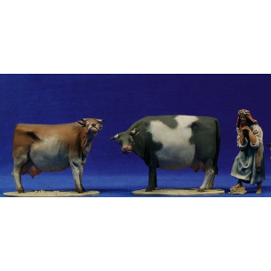 Shepherd and cows 10 cm clay painted De Francesco