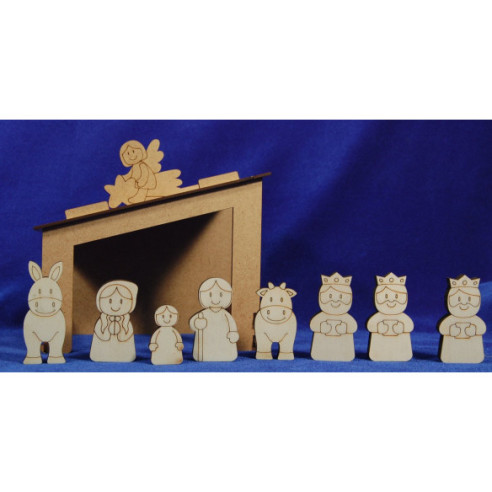 Natività con i re magi  per colorare 7 cm legno La lluna