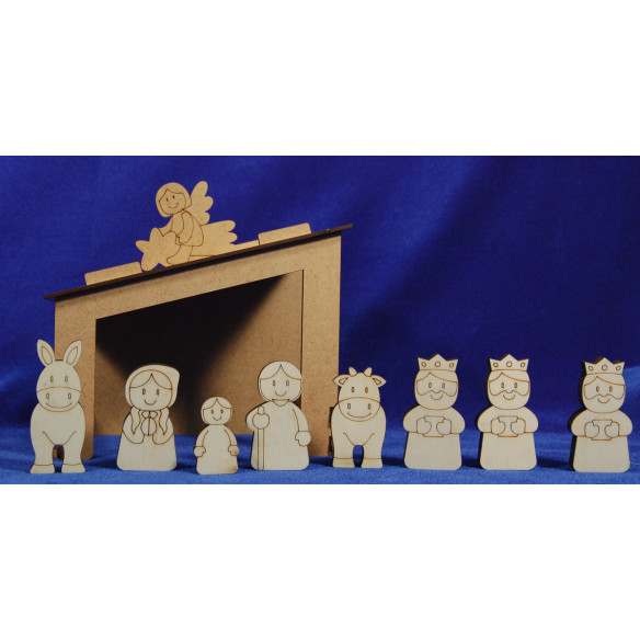 Nacimiento con reyes para pintar 7 cm madera La lluna