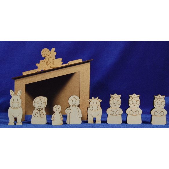 Natività con i re magi  per colorare 7 cm legno La lluna