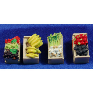 Quatre caixes de verdures i fruites 3 cm resina