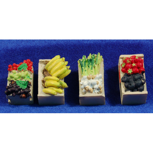 Cuattro scatole con frute e verdure 3 cm resina
