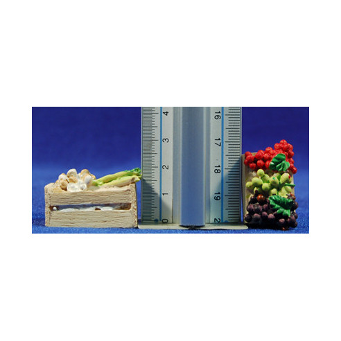 Cuattro scatole con frute e verdure 3 cm resina