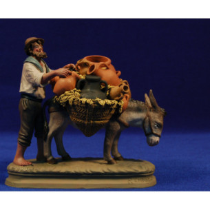 Shepherd farmer catalan with a donkey 13 cm clay painted Grasso-Pruna