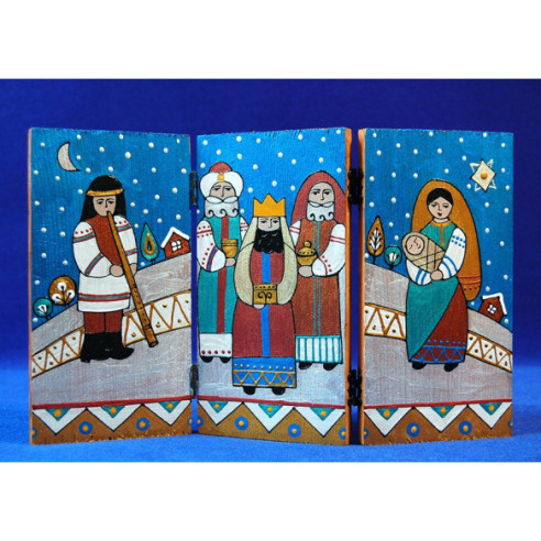 Nativity triptic zig-zag 13 cm painted wood