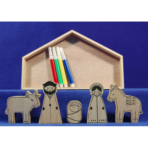 Nacimiento para pintar y rotuladores 7 cm madera
